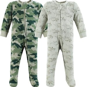 Hudson Baby Girls Unisex Baby Thermal Zipper Sleep and Play 2pk, Sage Dinosaur, 3-6 Months