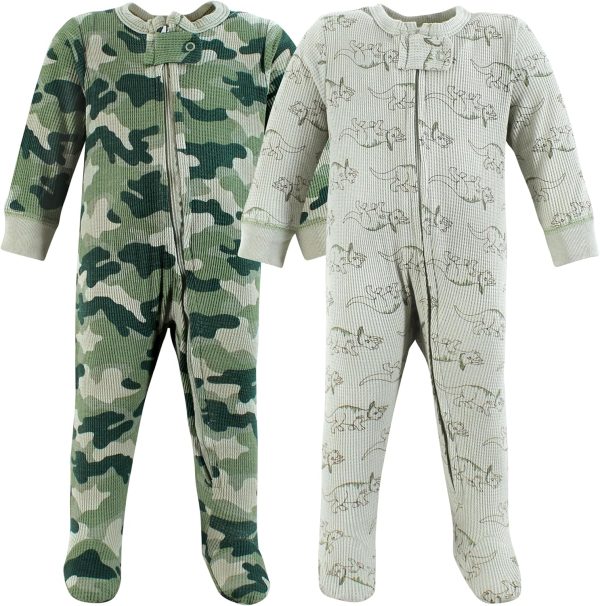 Hudson Baby Girls Unisex Baby Thermal Zipper Sleep and Play 2pk, Sage Dinosaur, 3-6 Months