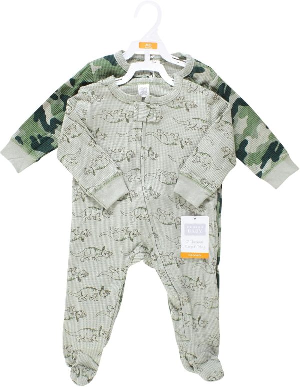 Hudson Baby Girls Unisex Baby Thermal Zipper Sleep and Play 2pk, Sage Dinosaur, 3-6 Months - Image 2