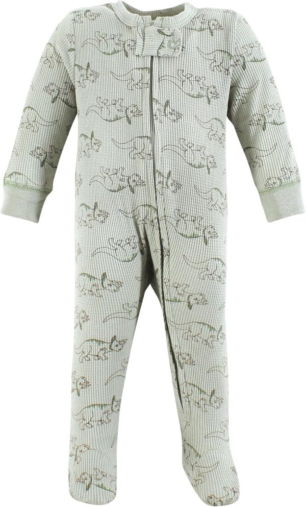 Hudson Baby Girls Unisex Baby Thermal Zipper Sleep and Play 2pk, Sage Dinosaur, 3-6 Months - Image 3