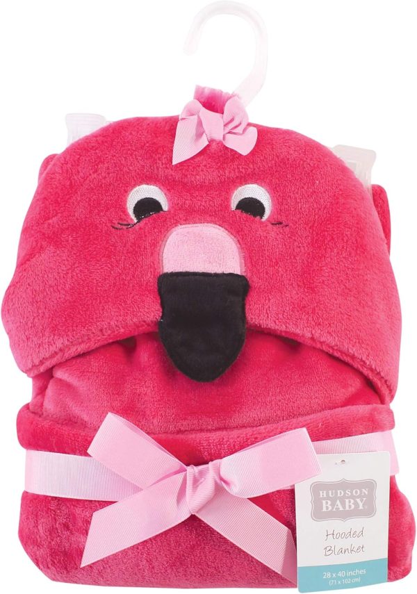 Hudson Baby Unisex Baby and Toddler Hooded Animal Face Plush Blanket, Flamingo, One Size - Image 2