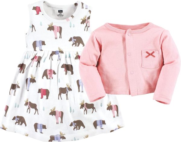 Hudson Baby Baby Girls' Cotton Dress and Cardigan Set - Image 52