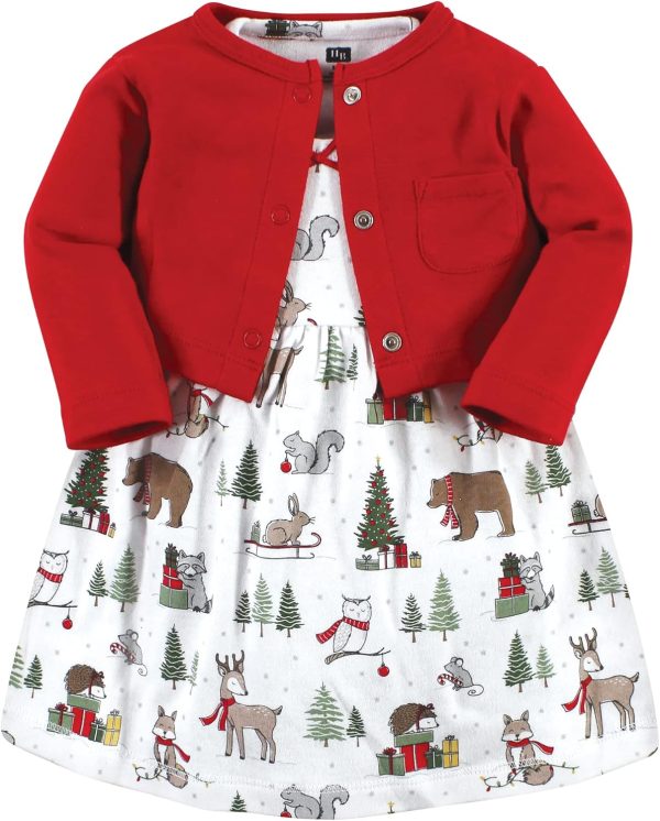 Hudson Baby Baby Girls' Cotton Dress and Cardigan Set - Image 118