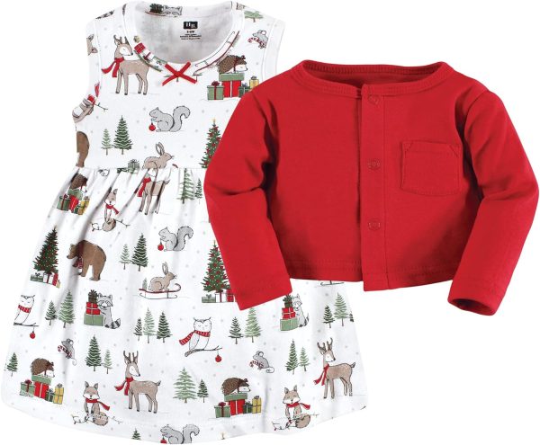Hudson Baby Baby Girls' Cotton Dress and Cardigan Set - Image 120