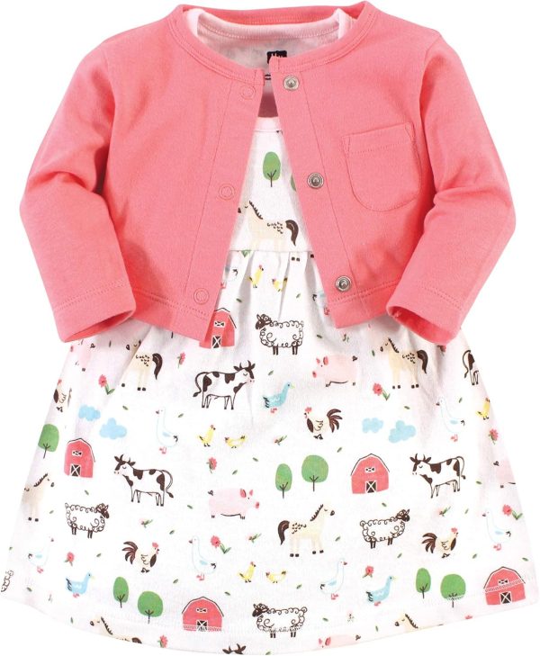 Hudson Baby Baby Girls' Cotton Dress and Cardigan Set - Image 123