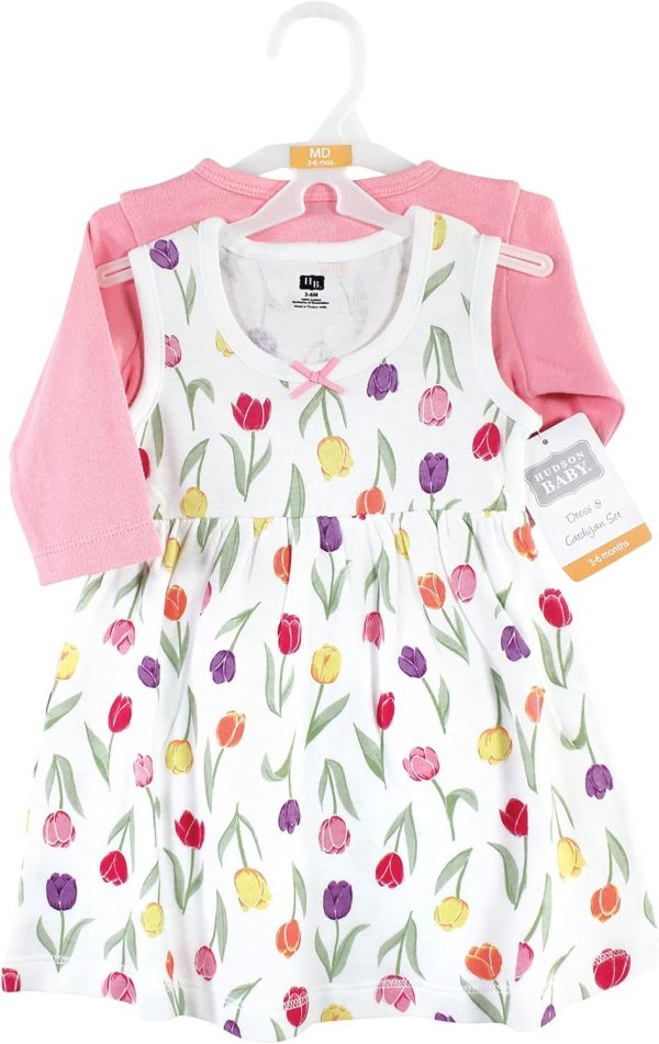 Hudson Baby Baby Girls' Cotton Dress and Cardigan Set - Image 130