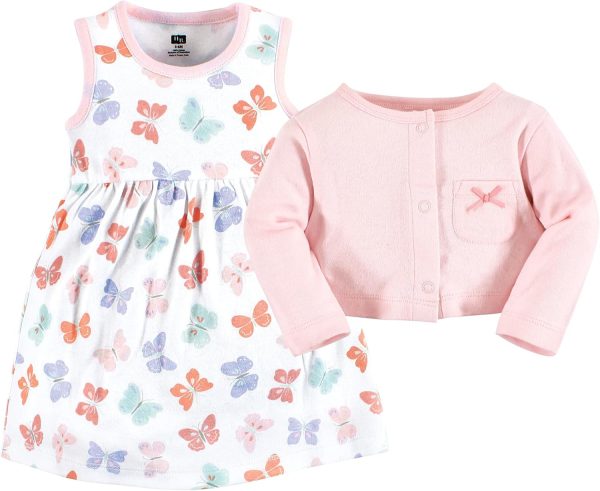 Hudson Baby Baby Girls' Cotton Dress and Cardigan Set - Image 134