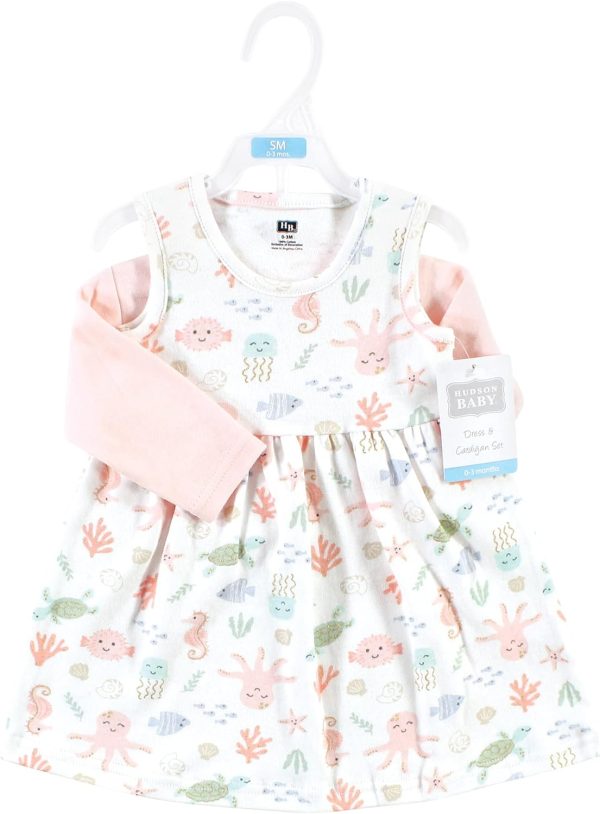 Hudson Baby Baby Girls' Cotton Dress and Cardigan Set - Image 140