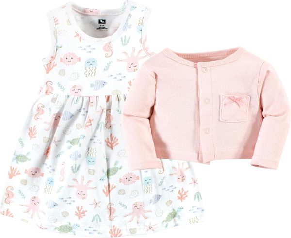 Hudson Baby Baby Girls' Cotton Dress and Cardigan Set - Image 141
