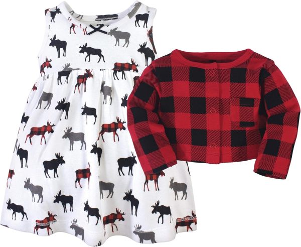 Hudson Baby Baby Girls' Cotton Dress and Cardigan Set - Image 156