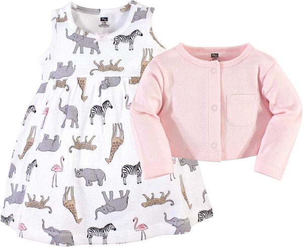 Hudson Baby Baby Girls' Cotton Dress and Cardigan Set - Image 163