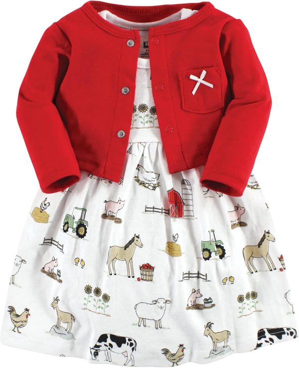 Hudson Baby Baby Girls' Cotton Dress and Cardigan Set - Image 174