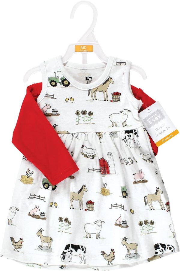 Hudson Baby Baby Girls' Cotton Dress and Cardigan Set - Image 175