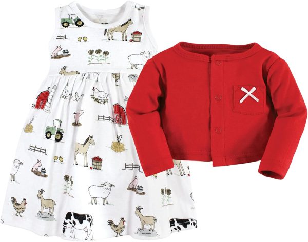 Hudson Baby Baby Girls' Cotton Dress and Cardigan Set - Image 176